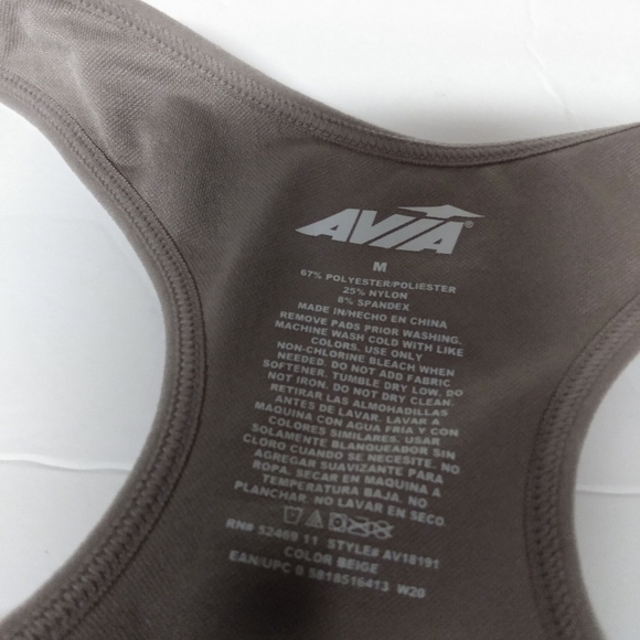Avia Racer back Sports Bra, M, Tan, front zipper, pre-owned - Picture 5 of 6